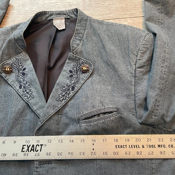 Handcrafted Men's Tyrol Loden Trachten Jacket Denim German Bavarian XL - Picture 4 of 8